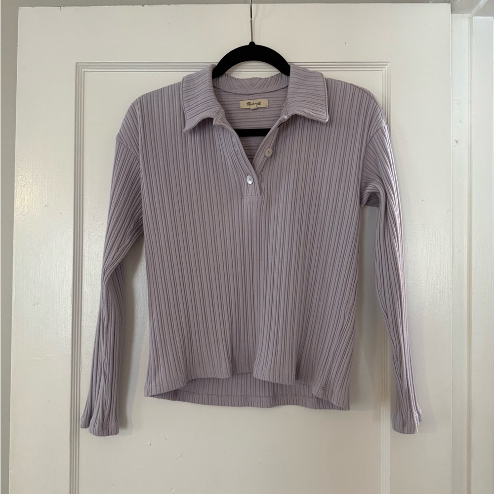 Madewell Purple Ribbed Long Sleeve Polo Shirt